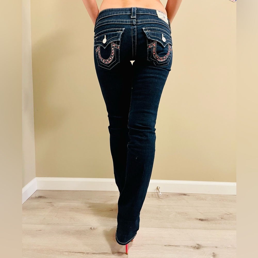 True Religion Woman’s Pink Crystals Bling Pocket Skinny Jeans 26